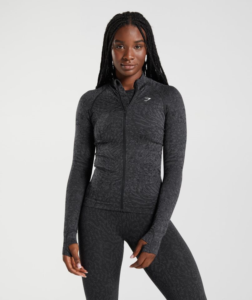 Women\'s Gymshark Adapt Animal Zip Through Jackets Black | NZ 4FSWJM